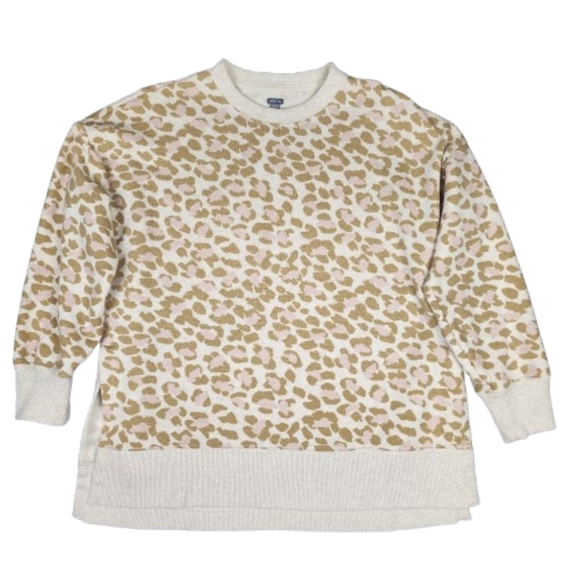 Aerie Leopard Print Sweater - Cream and Tan Pink Oversized Baggy Loose Fit Med - Picture 1 of 10